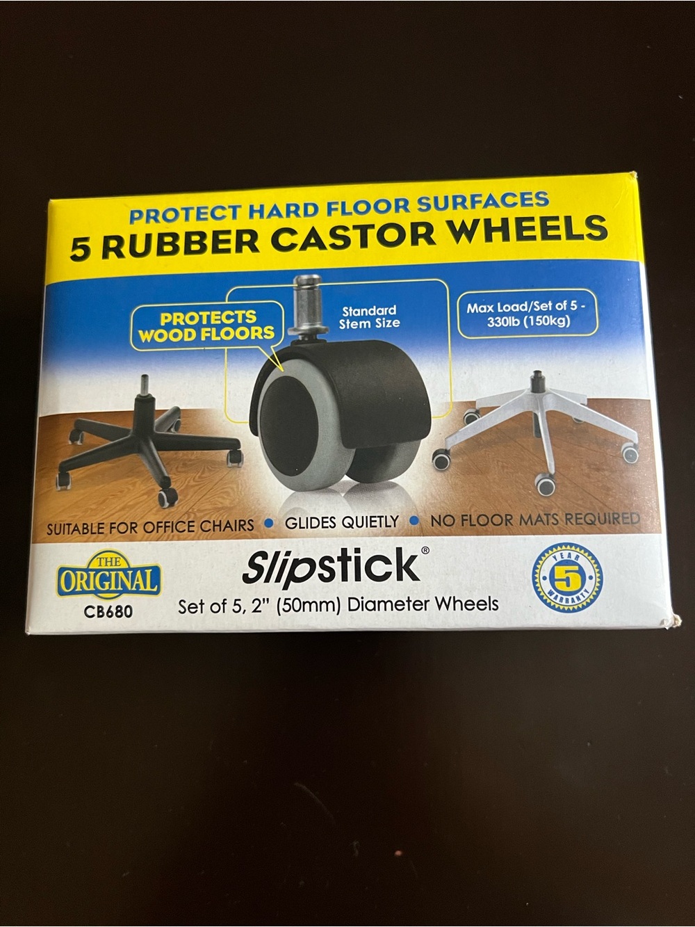 Slipstick Rubber Office Chair Castor Wheels Set of 5
